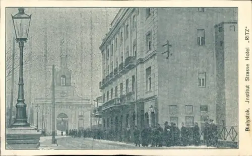 Ak Białystok Bialystok Polen, Institut Strasse, Hotel Ritz