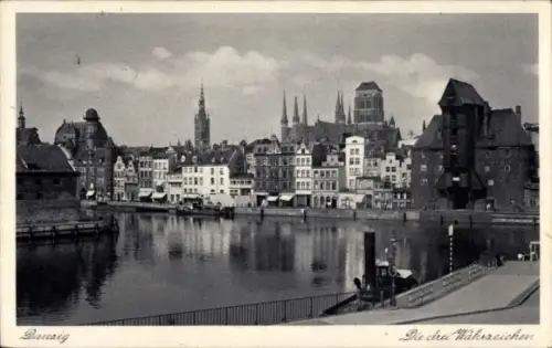 Ak Gdańsk Danzig, Drei Wahrzeichen, Krantor, St. Marien, Sternwarte