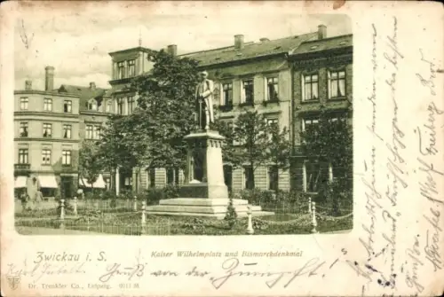Ak Zwickau in Sachsen, Blick auf den Kaiser Wilhelm Platz, Bismarckdenkmal