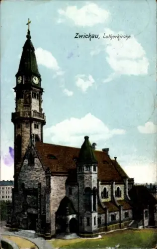 Ak Zwickau in Sachsen, Lutherkirche,  historische Architektur, Kirchturm