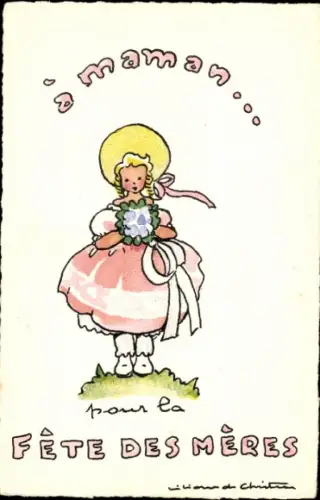 Künstler Ak Muttertag, Mädchen mit Blumenstrauß