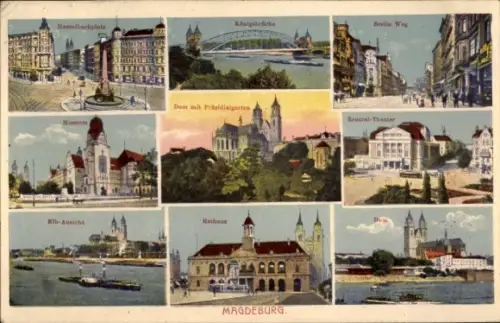 Ak Magdeburg an der Elbe,  Hasselbachplatz, Museum, Breite Wes, Königsbrücke, Dom, Rathaus, Zentr