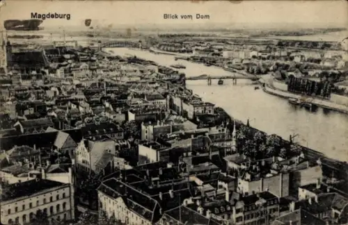 Ak Magdeburg an der Elbe,  Blick vom Dom, Stadtansicht, Fluss, Brücken