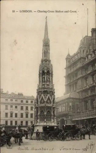 Ak London England, Charing Cross Station, Monument