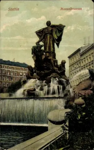 Ak Szczecin Stettin Pommern, Manzelbrunnen