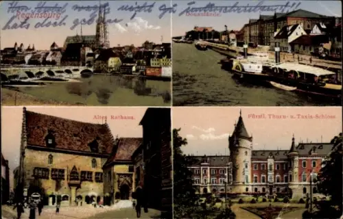 Ak Regensburg an der Donau Oberpfalz,  Donau, Altes Rathaus, Thurn- u. Taxis-Schloss
