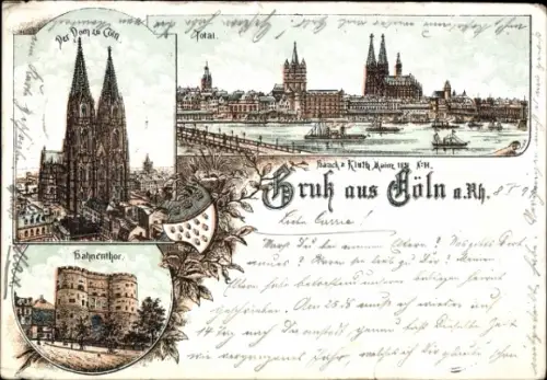 Litho Köln am Rhein, Gesamtansicht, Dom, Hahnentor