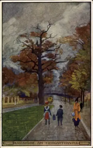 Künstler Ak Karlsruhe in Baden, Partie am Tiergarten Weg
