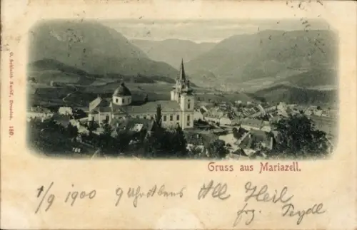 Ak Mariazell Steiermark, Panoramablick auf  Kirche, Berge, 