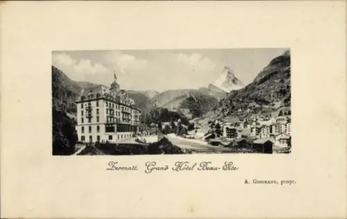 Ak Zermatt Kanton Wallis Schweiz,  Grand Hotel Beau-Site, Matterhorn im Hintergrund