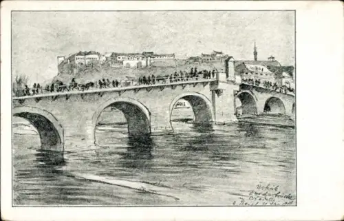 Ak Skopje Üsküb Mazedonien, Brücke, Wasser, Menschen, Landschaft, Vardarbrücke, Üsküb
