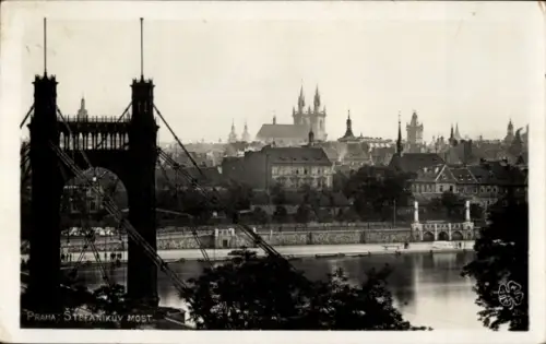 Ak Praha Prag Tschechien, Stefanikuv Most, Flussansicht, Stadtansicht,  