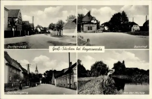 Ak Hoyerswerda in der Oberlausitz, Dorfstraße, Bahnhof, Dorfeingang, An der Mühle, Groß-Sacchen b