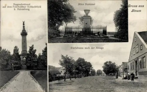 Ak Hakenberg Fehrbellin in Brandenburg, Siegesdenkmal, Altes Denkmal, Dorfstraße, Gruss aus Sinum