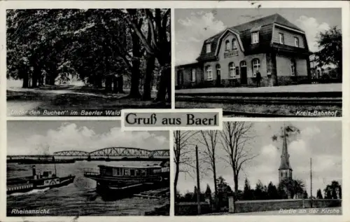 Ak Baerl Duisburg am Rhein, Unter den Buchen im Baerler Wald, Kreis-Bahnhof, Rheinansicht, Partie