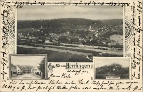 Ak Herrlingen Blaustein in Württemberg, Panoramaansicht von  zwei Bilder, Poststempel, handschrif