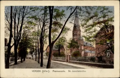 Ak Verden an der Aller, Promenade, St. Josef Kirche