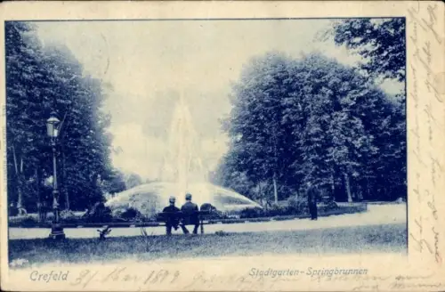 Ak Krefeld am Niederrhein, Stadtgarten, Springbrunnen