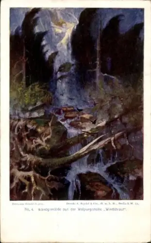 Künstler Ak Hendrich, Hermann, Wandgemälde aus der Walpurgishalle Windsbraut, Hexentanzplatz