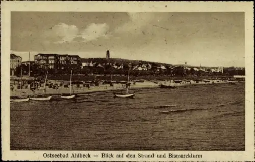 Ak Ostseebad Ahlbeck Heringsdorf auf Usedom, Strand mit Bismarckturm