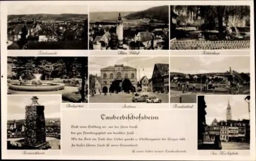 Ak Tauberbischofsheim in Baden Württemberg, Totale, Schloss, Frankenbad, Rathaus, Bismarckturm