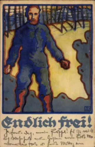 Künstler Ak Dominicus, Josef, Endlich frei, Kriegsgefangenen Heimkehrkarte Nr 1