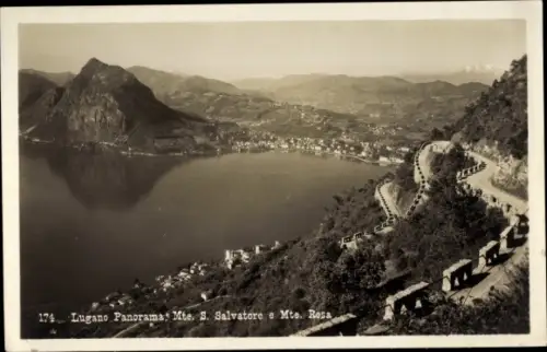 Ak Lugano Kanton Tessin Schweiz, Panorama, Monte S. Salvatore, Monte Rosa