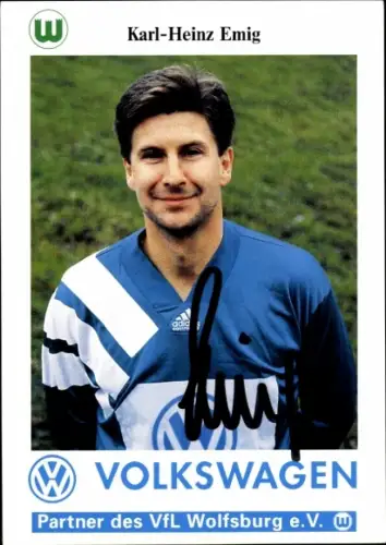 Autogrammkarte Trainer Karl Heinz Emig, VfL Wolfsburg, Autogramm