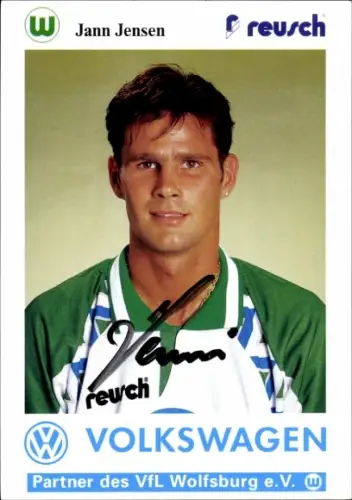 Autogrammkarte Fußballer Jann Jensen, VfL Wolfsburg, Autogramm