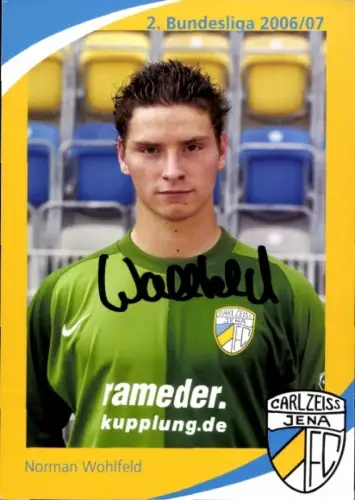 Autogrammkarte Fußballer Norman Wohlfeld, FC Carl Zeiss Jena, Autogramm