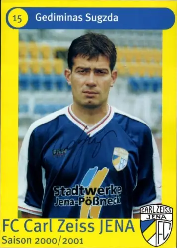 Autogrammkarte Fußballer Gediminias Sugzda, FC Carl Zeiss Jena, Autogramm