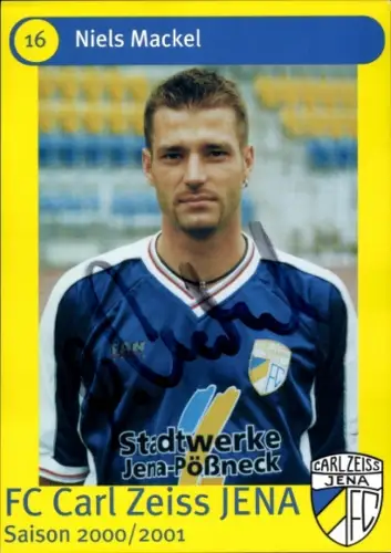 Autogrammkarte Fußballer Niels Mackel, FC Carl Zeiss Jena, Autogramm