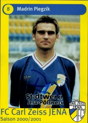 Autogrammkarte Fußballer Madrin Piegzik, FC Carl Zeiss Jena, Autogramm