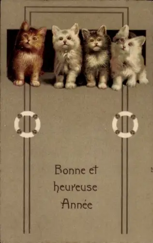 Ak Glückwunsch Neujahr, Vier Katzen