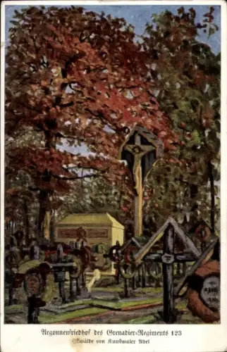 Künstler Ak Argonnenfriedhof des Grenadier-Regiments 123, Soldatengräber
