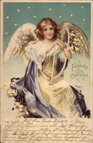 Präge Ak Glückwunsch Ostern, Engel