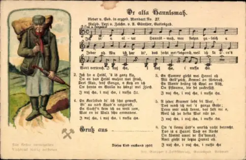 Lied Litho Günther, Anton, Dr alta Hannlsmah, Erzgebirgische Mundart Nr 27