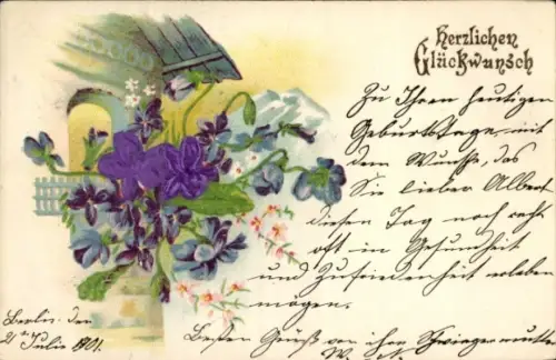 Präge Material Ak Glückwunsch, Blumen, Veilchen