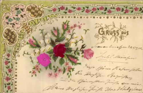 Präge Material Ak Blumen, Rosen, Kitsch