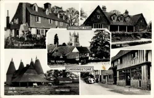 Ak Chiddingstone Kent  England,  The Almshouses, The Church, The School, The Village, Oasthouses