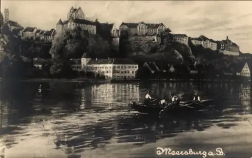 Ak Meersburg am Bodensee, Blick auf  Boote auf dem Wasser, Burg im Hintergrund