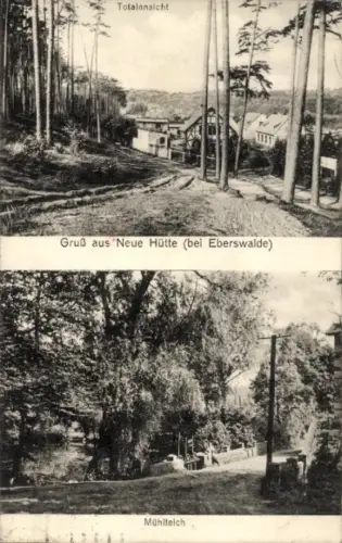 Ak Eberswalde, Forsthaus Bornemannspfuhl, Totalansicht, Gruß aus Neue Hütte, Mühltelch