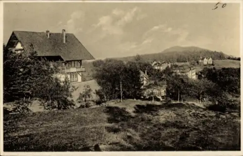 Ak Trois Épis Drei Ähren Elsass Haut Rhin, Landschaft mit Häusern, Hügeln, Bäumen, Berg im Hinter
