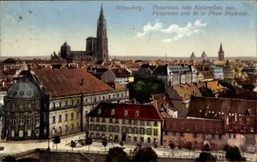 Ak Strasbourg Straßburg Elsass Bas Rhin, Panorama vom Kaiserplatz aus