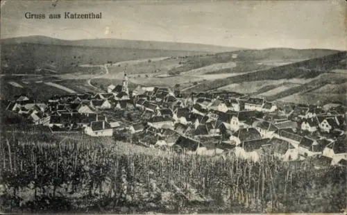 Ak Katzenthal Katzental Elsass Haut Rhin, Gruss aus  Landschaft mit Häusern, Kirche, Weinreben