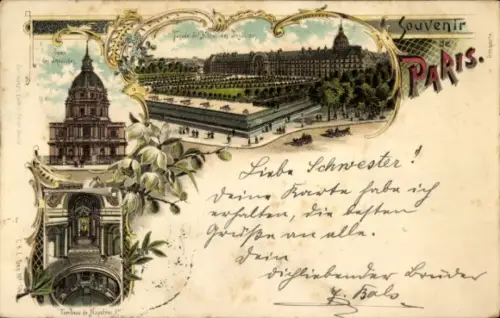 Litho Paris VII, Hotel des Invalides, Fassade, Grabstätte Napoleon I