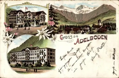 Litho Adelboden Kanton Bern Schweiz, Kurhaus, Panorama
