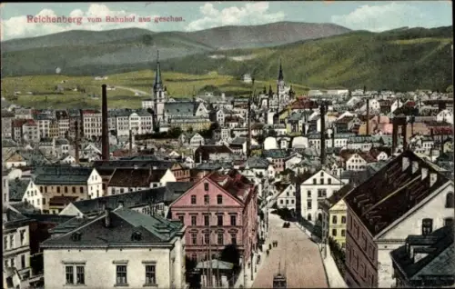 Ak Liberec Reichenberg in Böhmen, Panorama, Bahnhof