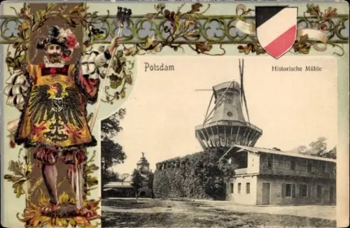 Präge Wappen Passepartout Ak Potsdam, Historische Mühle