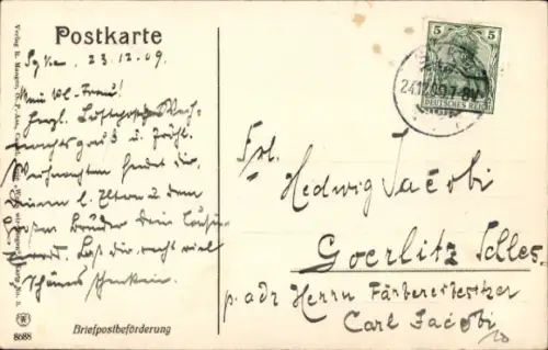 Künstler Ak Briefpostbeförderung, Kaiserl. Deutsche Luftpost, Zeppelin Luftschiff nimmt Postsack auf